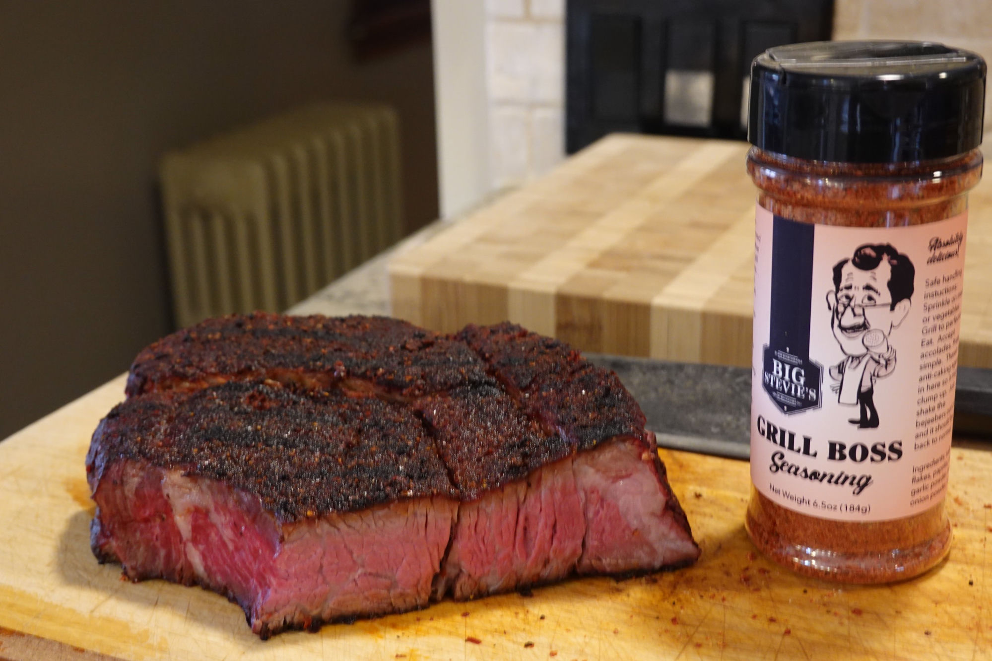 Sliced ribeye steak with Grill Boss