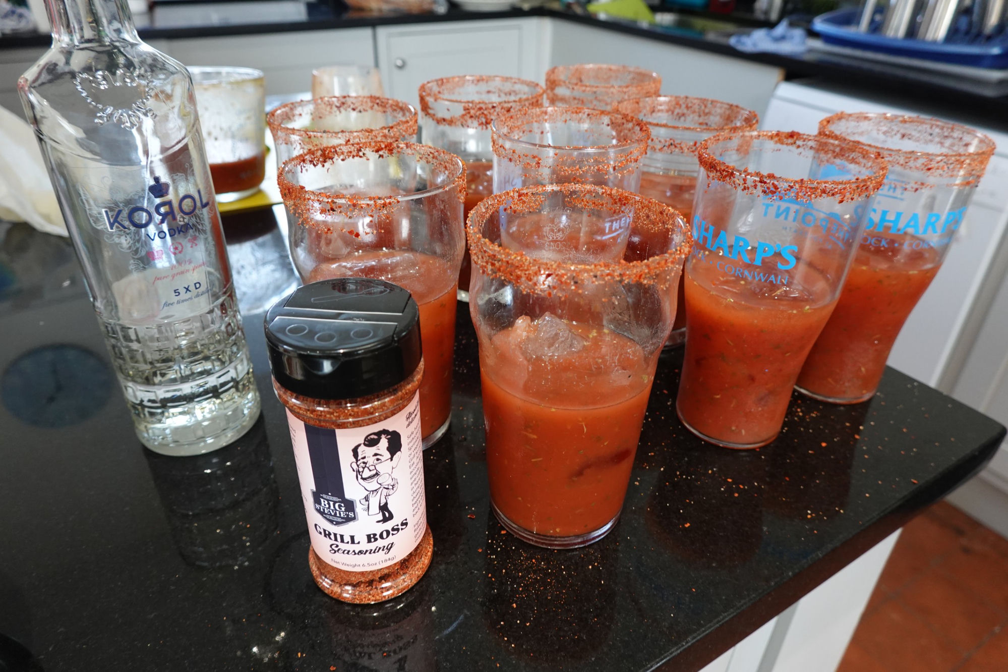 Bloody Mary cocktails rimmed with Grill Boss