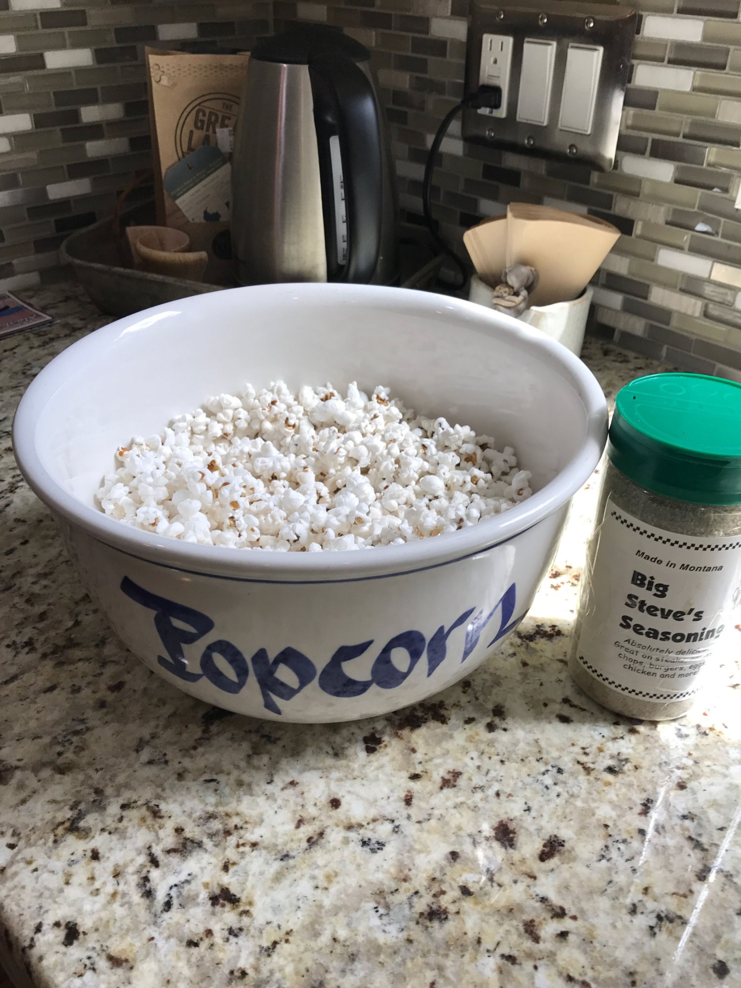 Bowl of popcorn with Big Steve's Seasoning